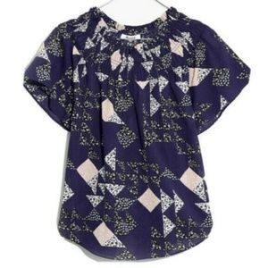 Madewell Smock Neck Purple Patchwork Small Top